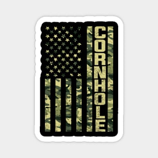 Cornhole Player USA Flag Camo Magnet