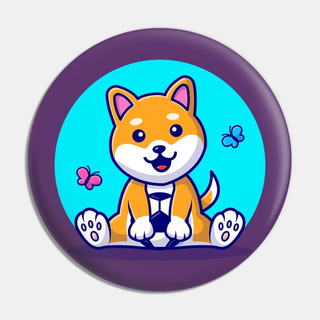 Cute Dog Shiba Inu With Soccer Ball And Butterfly Cartoon Vector Icon Illustration Pin by Catalyst Labs