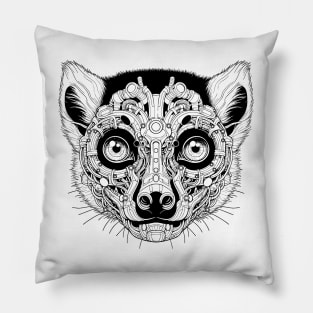 Biomechanical Lemur: An Advanced Futuristic Graphic Artwork with Abstract Line Patterns Pillow