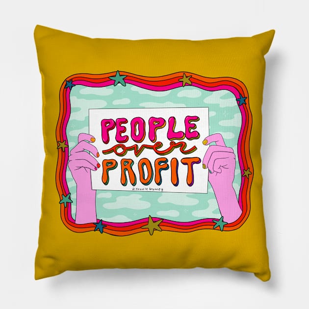 People Over Profit Pillow by Doodle by Meg