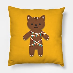 Gingerbread Candy String Lights Cat Pillow