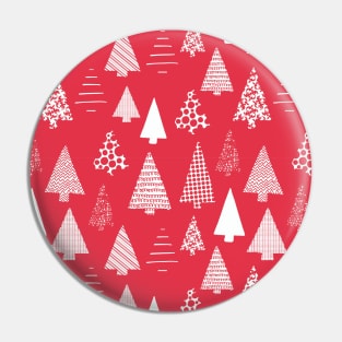White textured Christmas tree silhouettes on red Pin