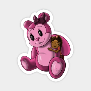 African American Girl and Teddy Bear Magnet