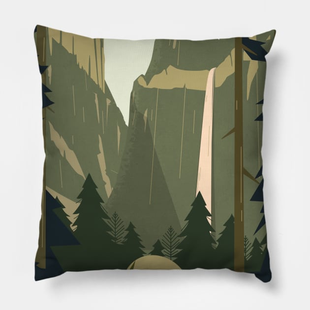 Yosemite falls Pillow by Zakaria Azis