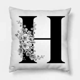 H alphabet Botanical cherry blossom sakura flowers Pillow