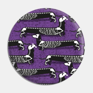 Spooktacular long dachshunds skeleton // pattern // studio purple background and skeleton dogs Pin