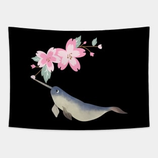 Narwhal Candy Pink Blossom Flowers Tapestry