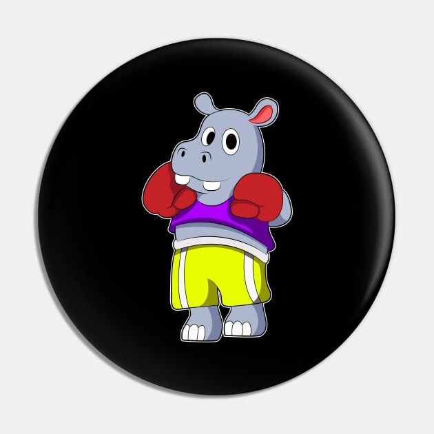 Hippo as Boxer with Boxing gloves Pin by Markus Schnabel