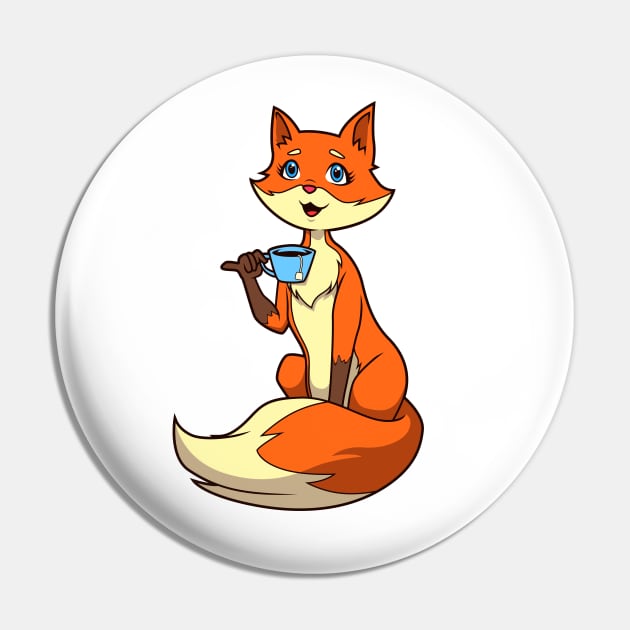 Fox drinking a cup of tea - Tea drinker Pin by Modern Medieval Design