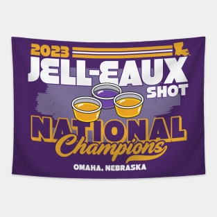 Jelleaux Shot National Champions 2023 Omaha Purple and Gold Louisiana Tapestry