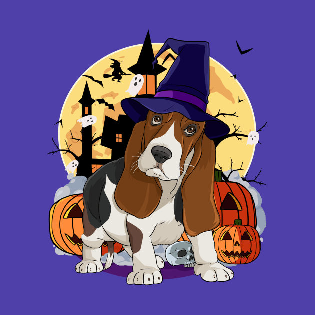 Basset Hound Scary Dog Halloween Witch Pumpkin by Noseking