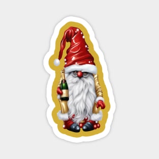 Happy New Year Nisse Gnome Gonk Holding A Bottle Of Wine Magnet