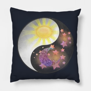 Yin & Yang Balance, Moon, Sun & Stars Graphic Spiritual Gifts Pillow