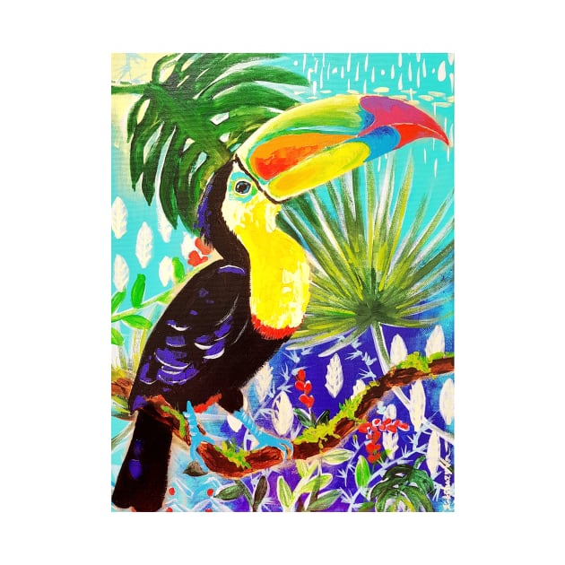 Toucan in the jungle art print by Orangerinka