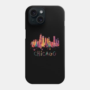 Chicago Skyline Cityscape Watercolor Chicago Flag Illinois Phone Case