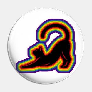 LGBTQ+ rainbow a stretching black cat silhouette Pin