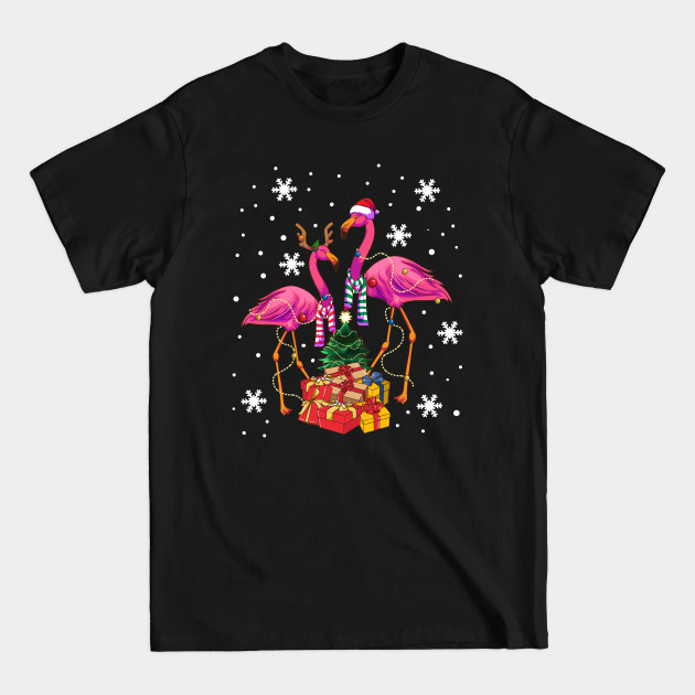 Disover Christmas Flamingos Beach Snowflakes Deck The Palms - Christmas Flamingo - T-Shirt