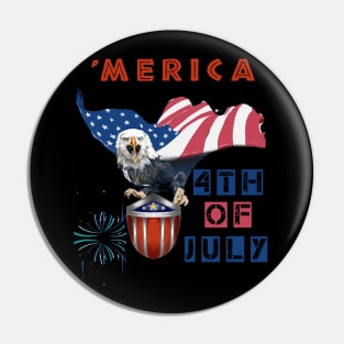 4th Of July Merica Bald Eagle T-Shirt Pin