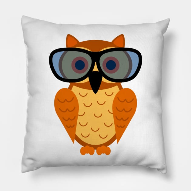 Funny and Cute Nerdy Owl with Nerd Glasses Pillow by Bohnenkern