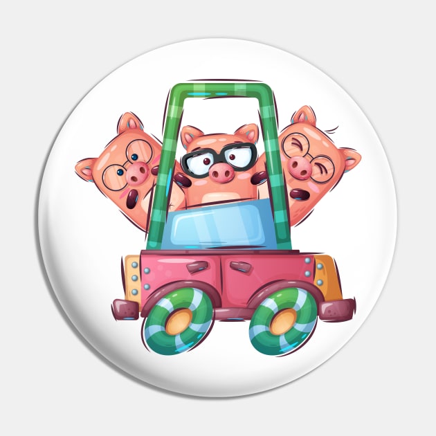 Funny 3 family Pigs in a car cartoon Pin by GiftsRepublic