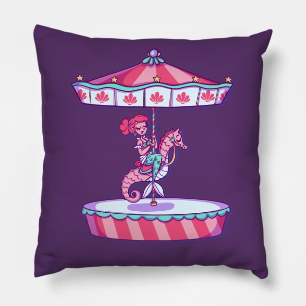 Mermaid on a Carousel Pillow by katidoodlesmuch