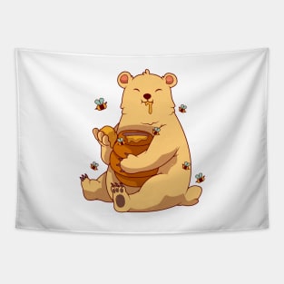 Cute Bear Eating Honey with Vintage Retro Style Tapestry