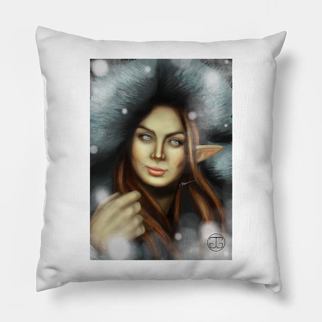 Elven Lady of Winter Pillow by georgiagoddard