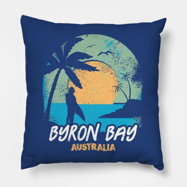 Retro Sunset Byron Bay Australia Surfing // Retro Australian Beach Pillow by Now Boarding