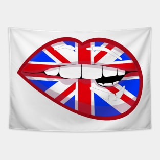 Uk flag lips biting Tapestry