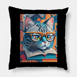 Cat in the Library  Cat Art Pillow