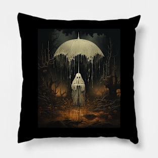 Vintage Halloween Spooky Ghost In The Forest Umbrella Gothic Pillow