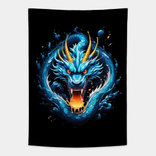 Roaring Blue Sapphire Dragon retro vintage 80s design Tapestry