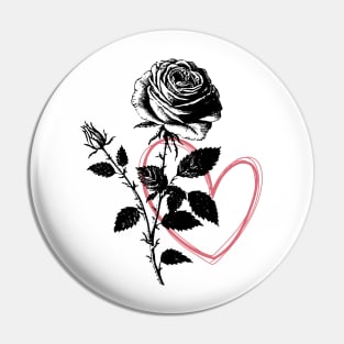 Black Rose & Red Heart Pin