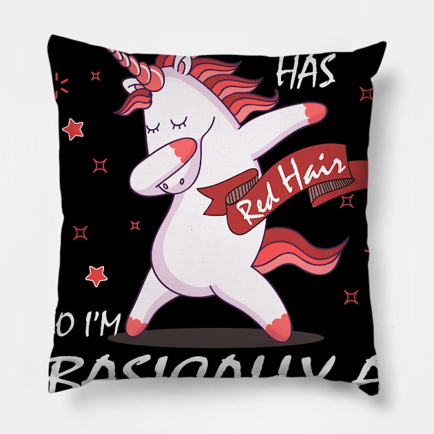 Red Hair Unicorn Percent Rare Pillow by QQdesigns