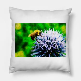 Bee On Small Globe Thistle Pillow