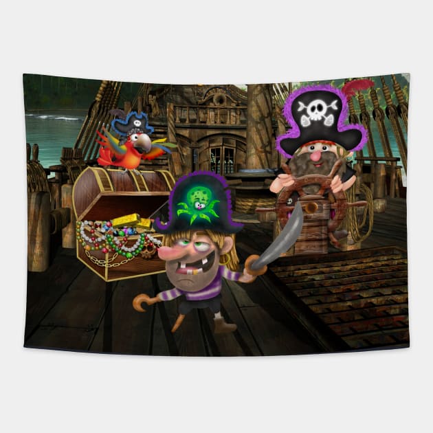 Pirates and treasure Tapestry by Paciana Peroni