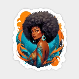 Black Woman Retro vintage psychedelic 80s disco tattoo design Magnet