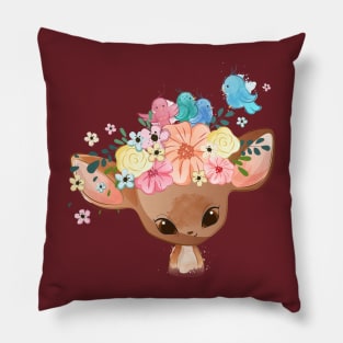 birds having nest deer head Pillow