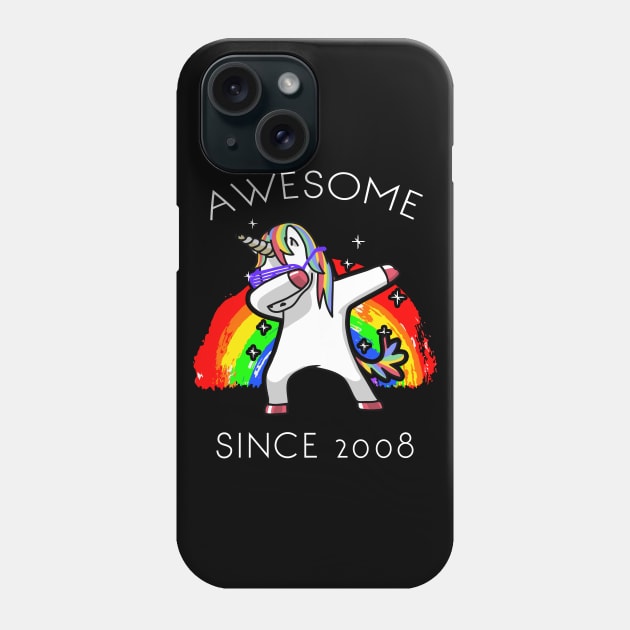 Dabbing Unicorn Birthday Girl Gifts 12 Years Old awesome Since 2008 Phone Case by GillTee