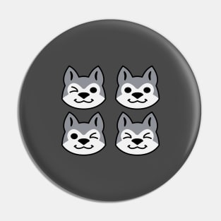 Four Grey Siberian Huskies Pin