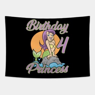 Fourth 4th Birthday Mermaid Princess Tapestry