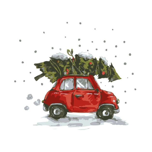 Retro Christmas Car and Tree by JunkyDotCom