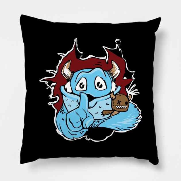 Cute Silly Monster & Teddy Bear - Halloween 2019 Funny Pillow by OfficialTeeDreams