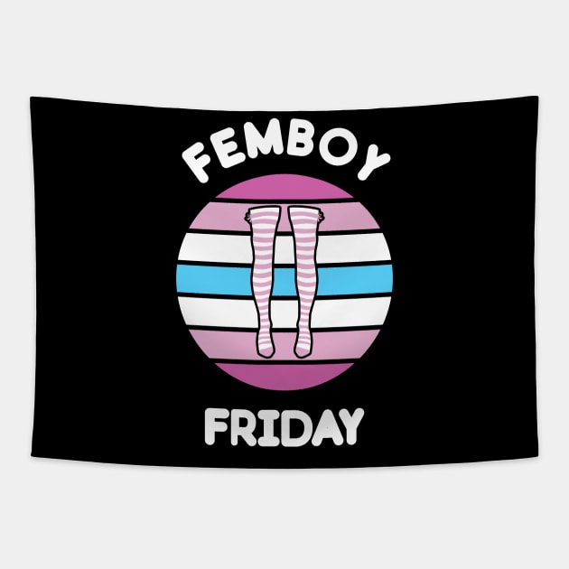 Kawaii Femboy Friday Retro Sunset Striped Femboy Flag Tapestry by TenchiMasaki