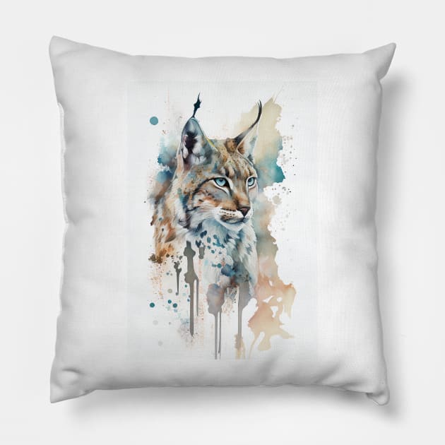 Ornamental Watercolor Lynx Pillow by Abili-Tees