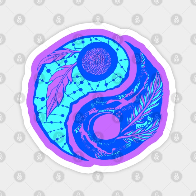 Blue Feathers Yin Yang Magnet by kenallouis