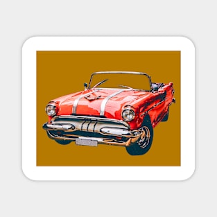 Sixties Era Red Car On Dark Gold Vintage Auto Style For Petrolheads Magnet