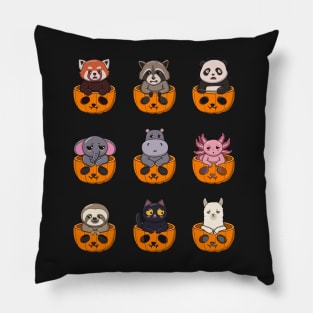 Cute Animals In Pumpkin Pack Pillow