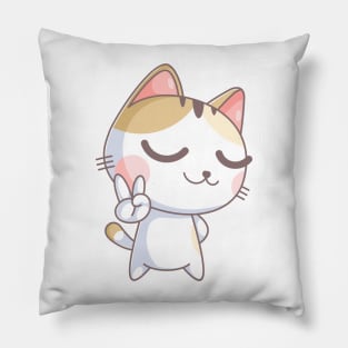 Cute cat with a hand peace Pillow