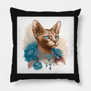 Abyssinian Cat Tattoo Portrait Pillow